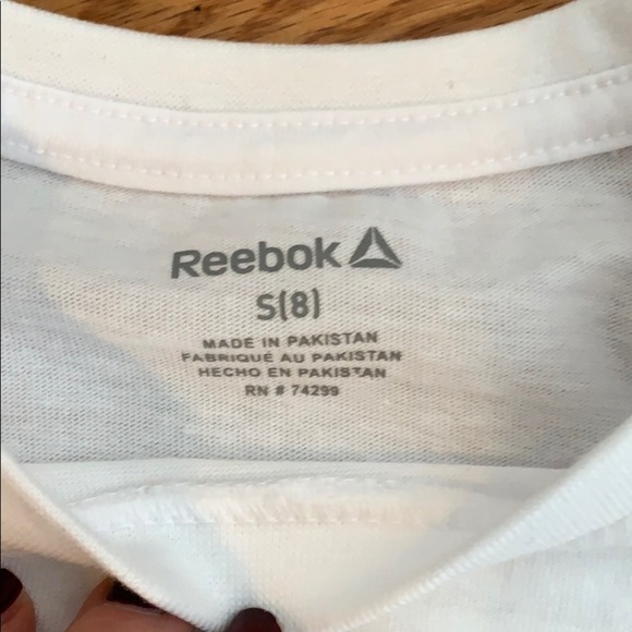 Reebok White T-shirt with Grey/Teal Logo Size S(8) - Picture 4 of 4